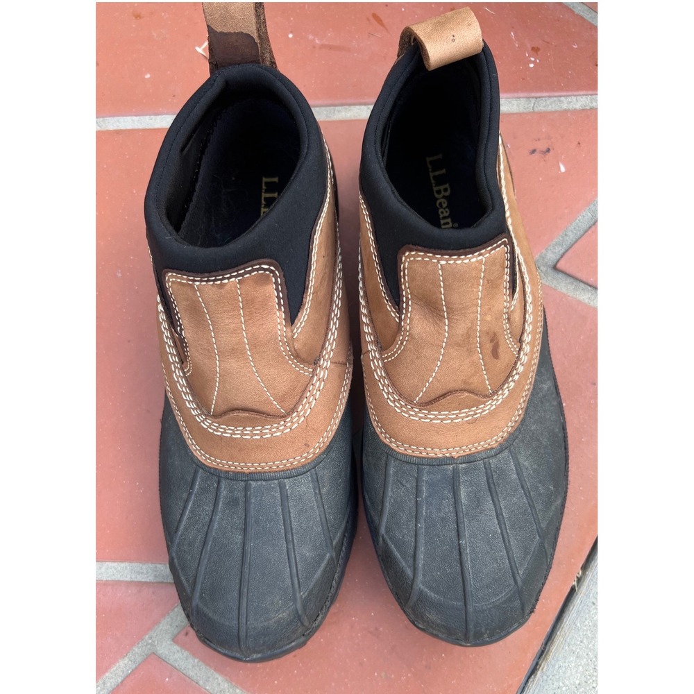 LL Bean Mens Storm Chaser 5 Slip-On Waterproof Duck Boots Brown Black PF507173
